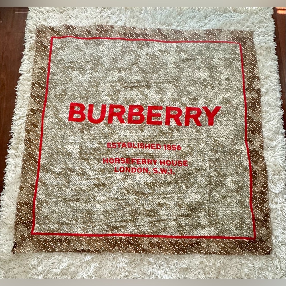 Burberry Brown Red Very Large TB Logo Scarf Size XL